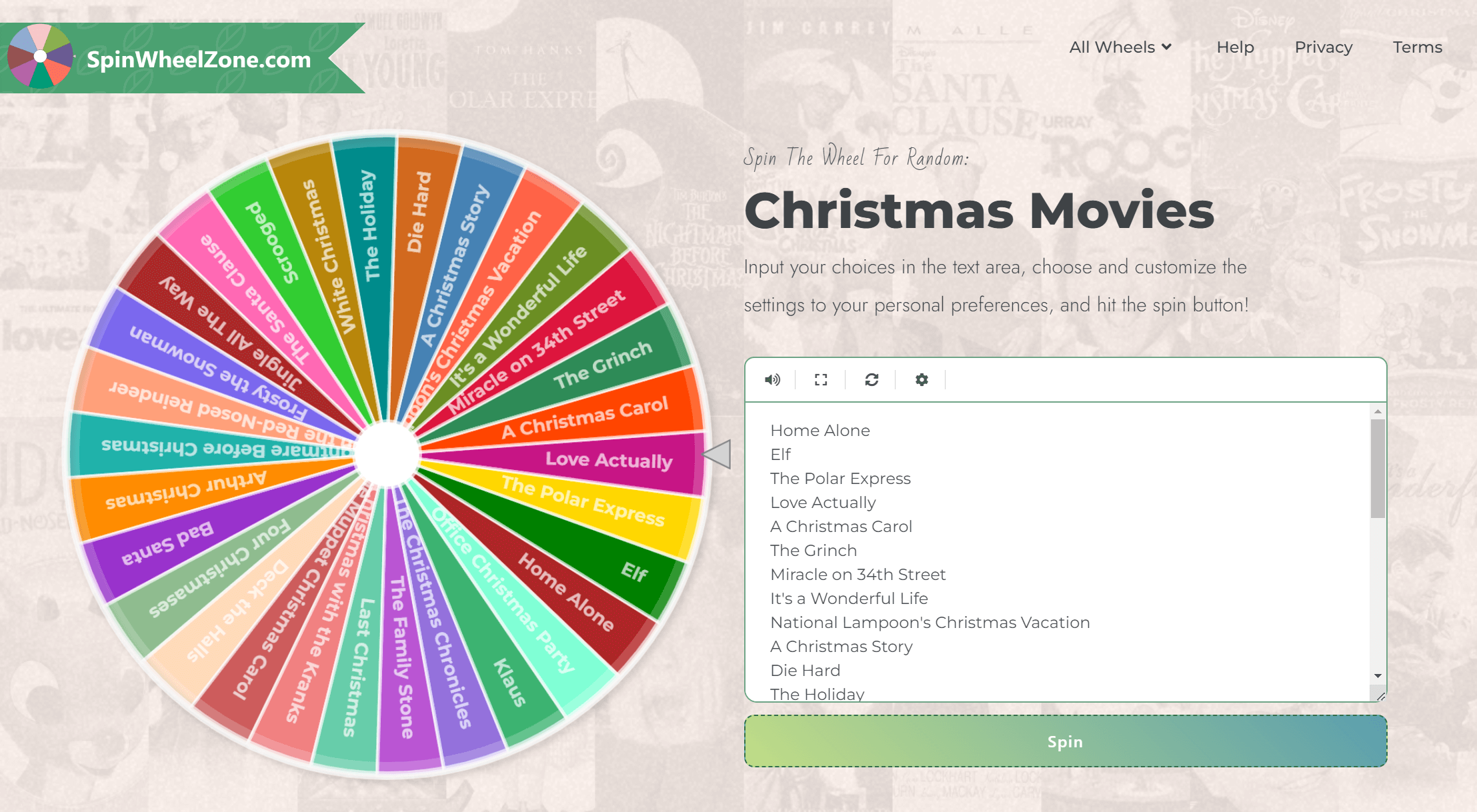 christmas movies wheel