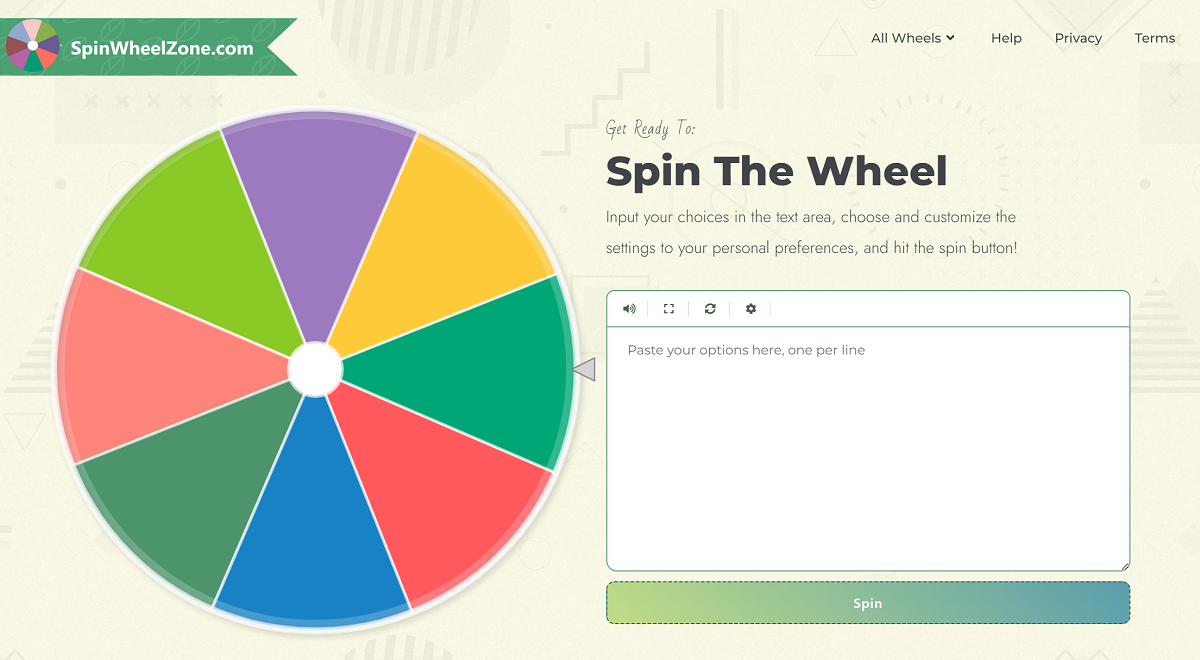 spinwheelzone.com homepage screenshot